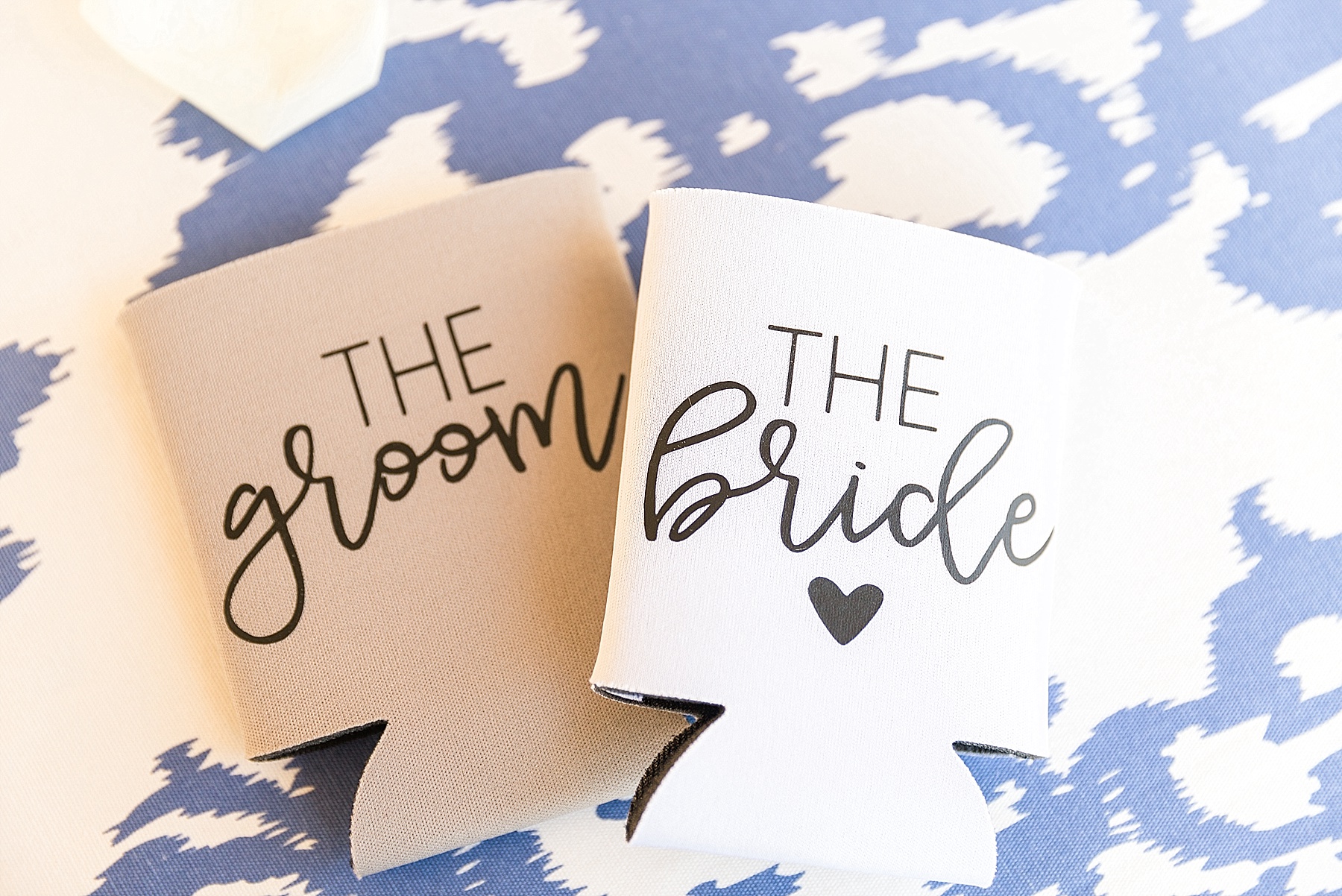 bride and groom koozies for tented reception photographed by Alexandra Mandato Photography