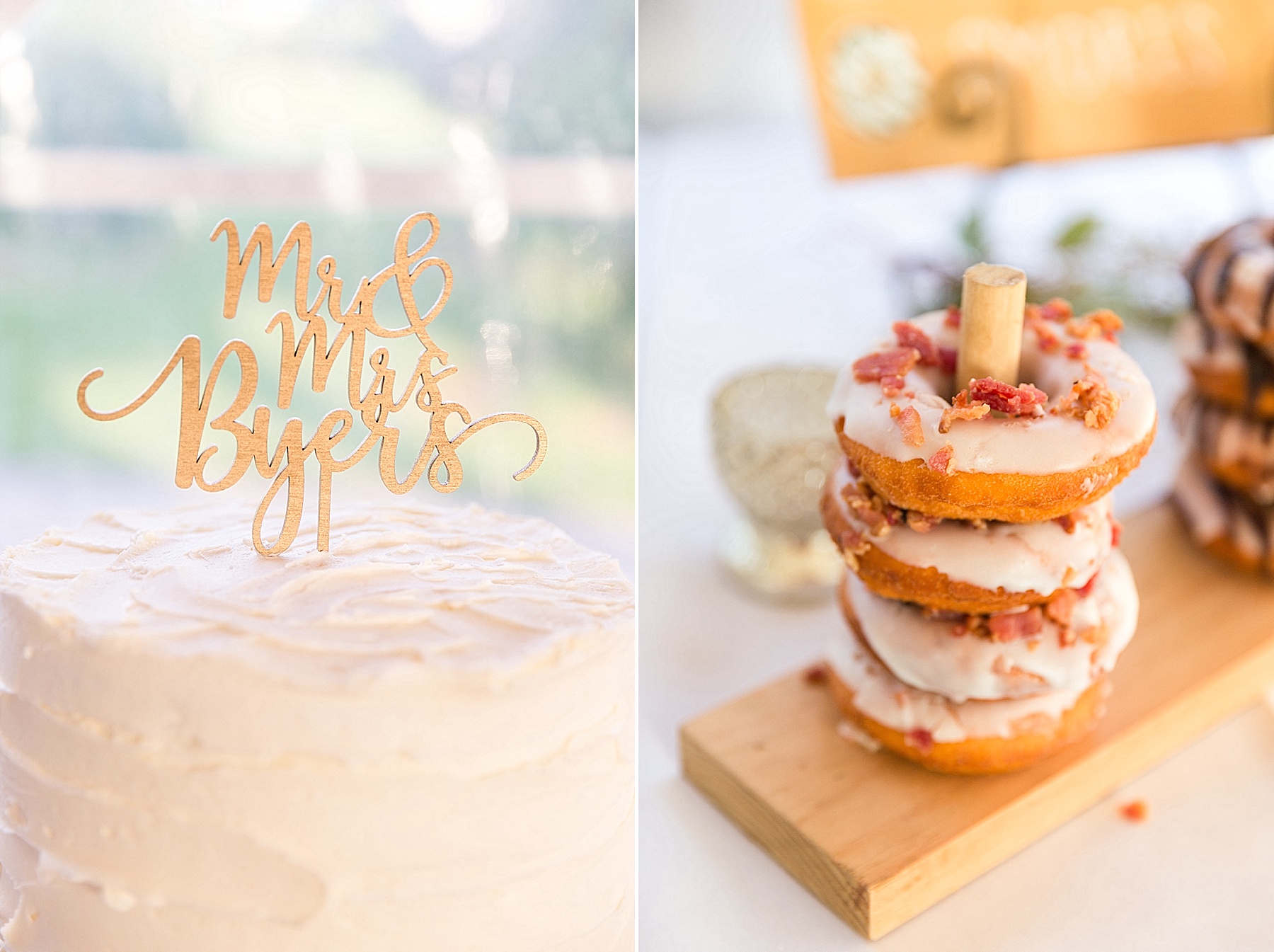 wedding cake and donuts for reception photographed by Alexandra Mandato Photography