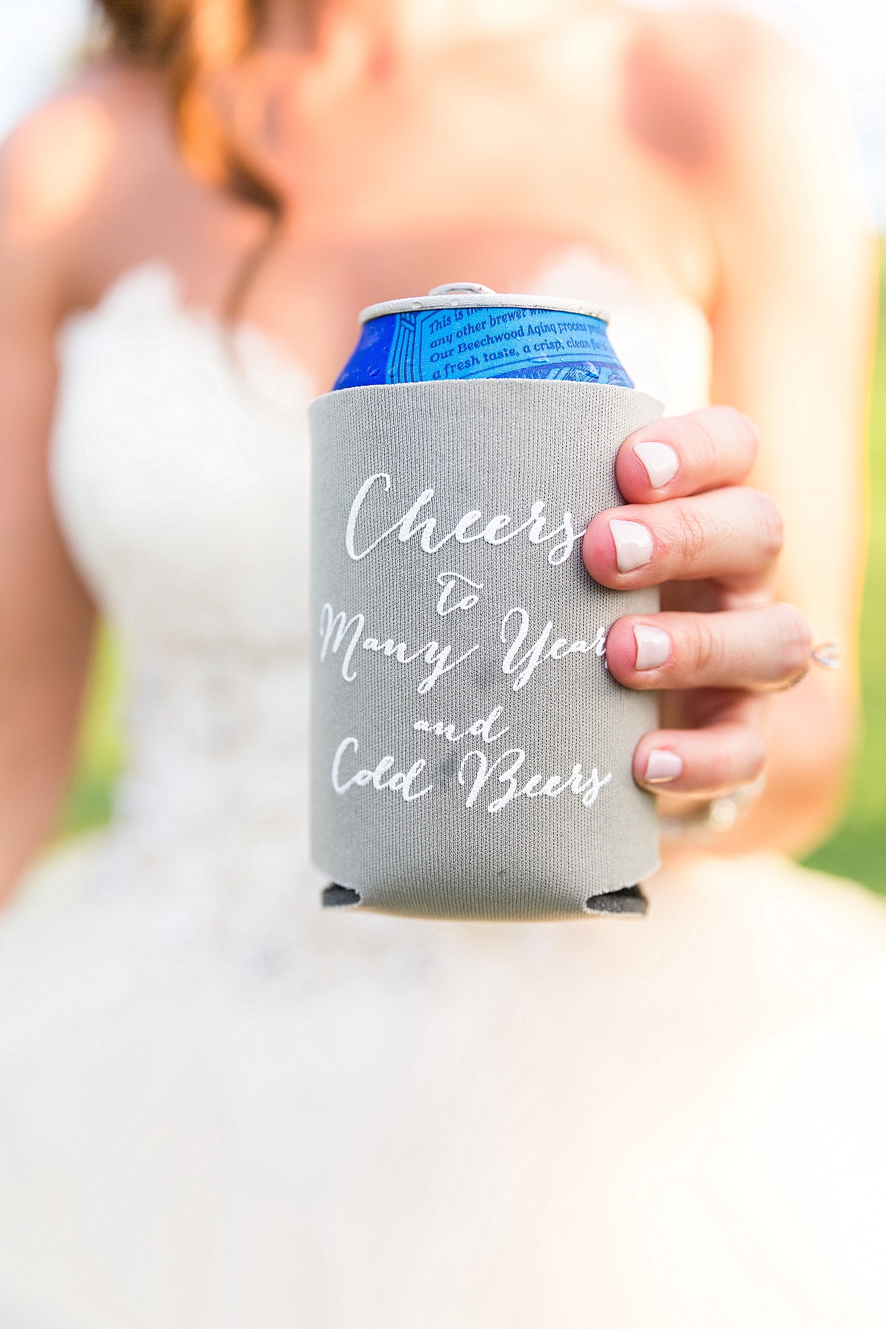 koozie for bride photographed by Alexandra Mandato Photography