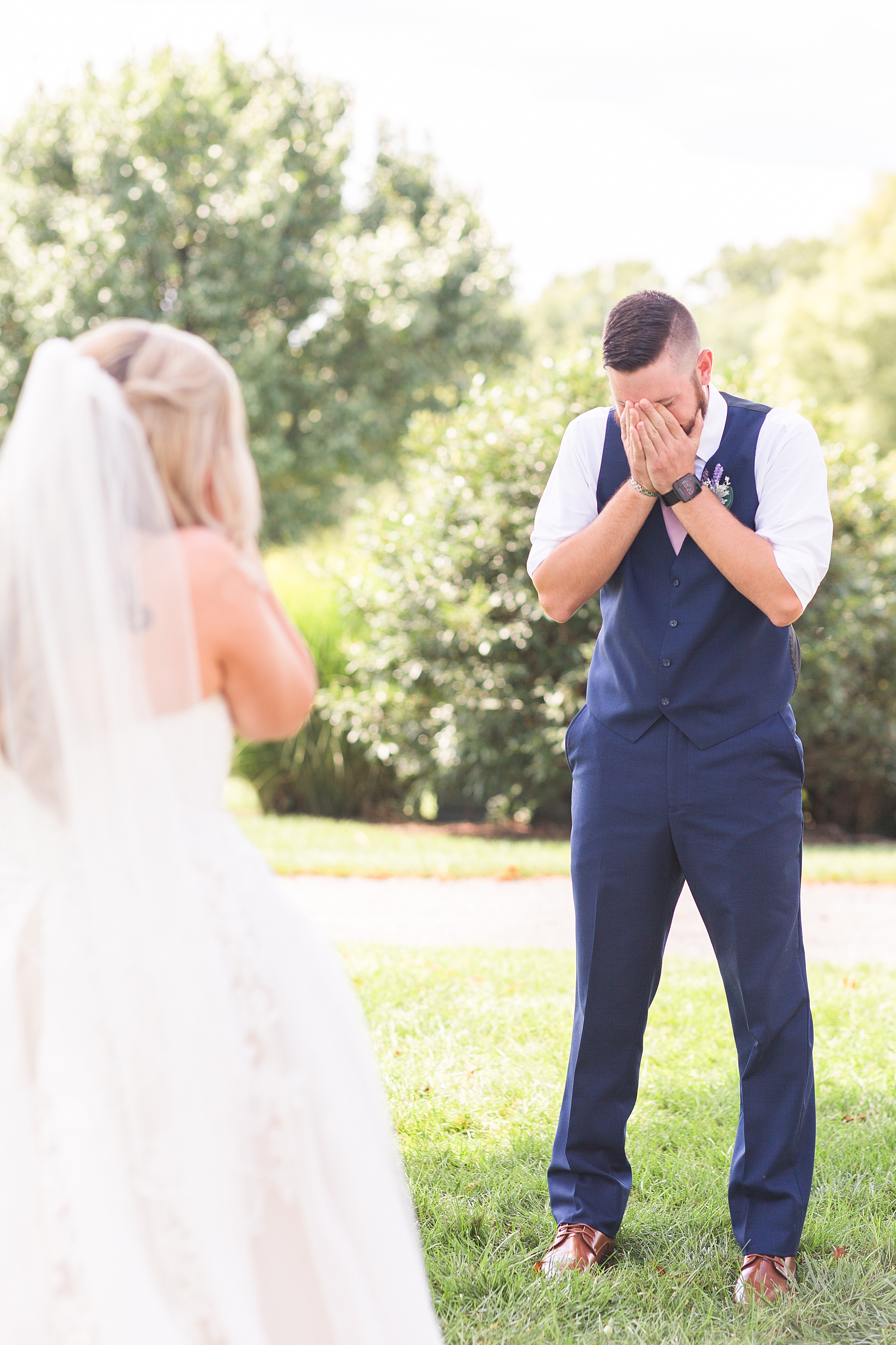 first look, groom's reaction with Alexandra Mandato Photography