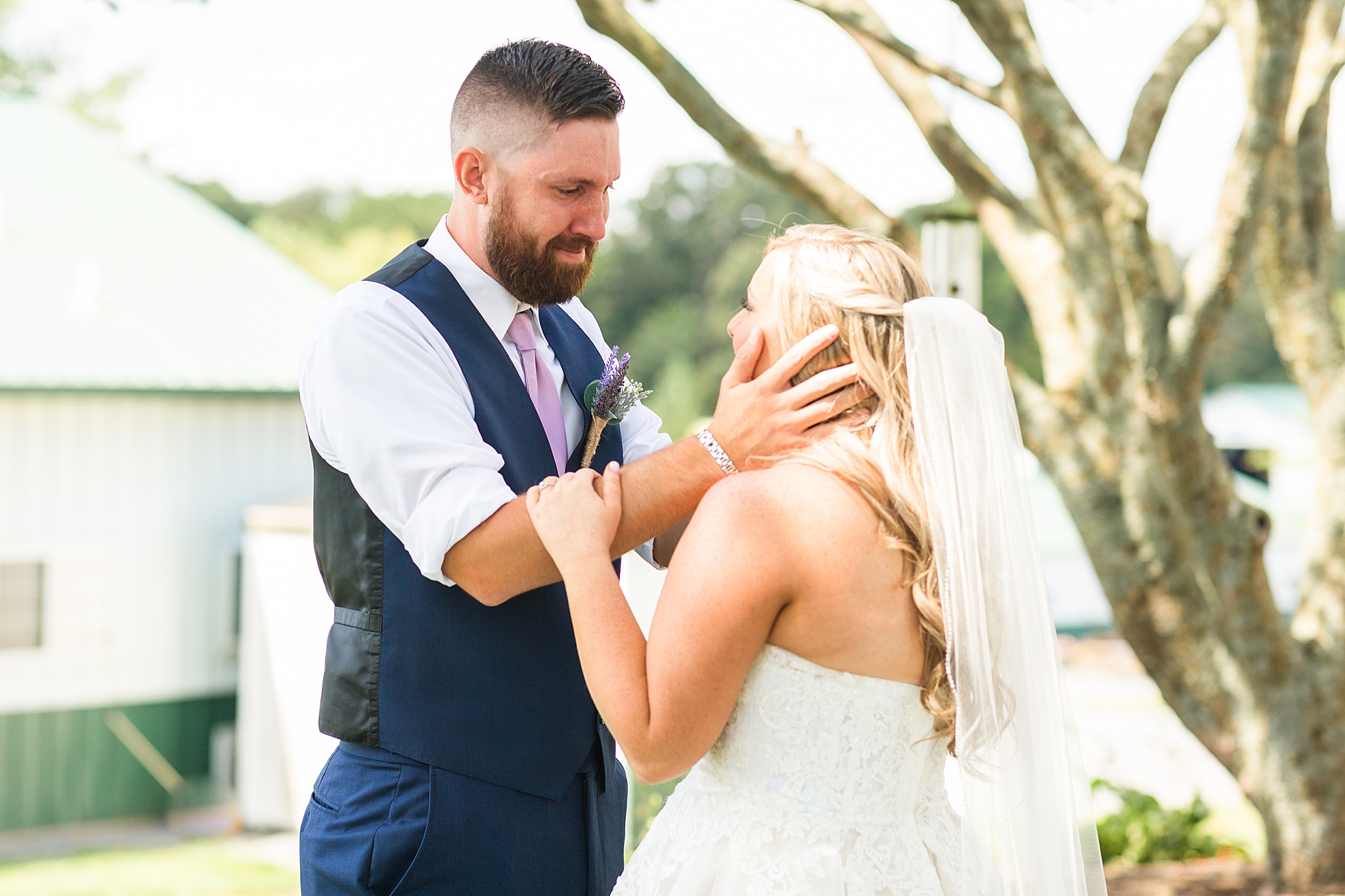 emotional groom's reaction to seeing bride for the first time photographed by Alexandra Mandato Photography