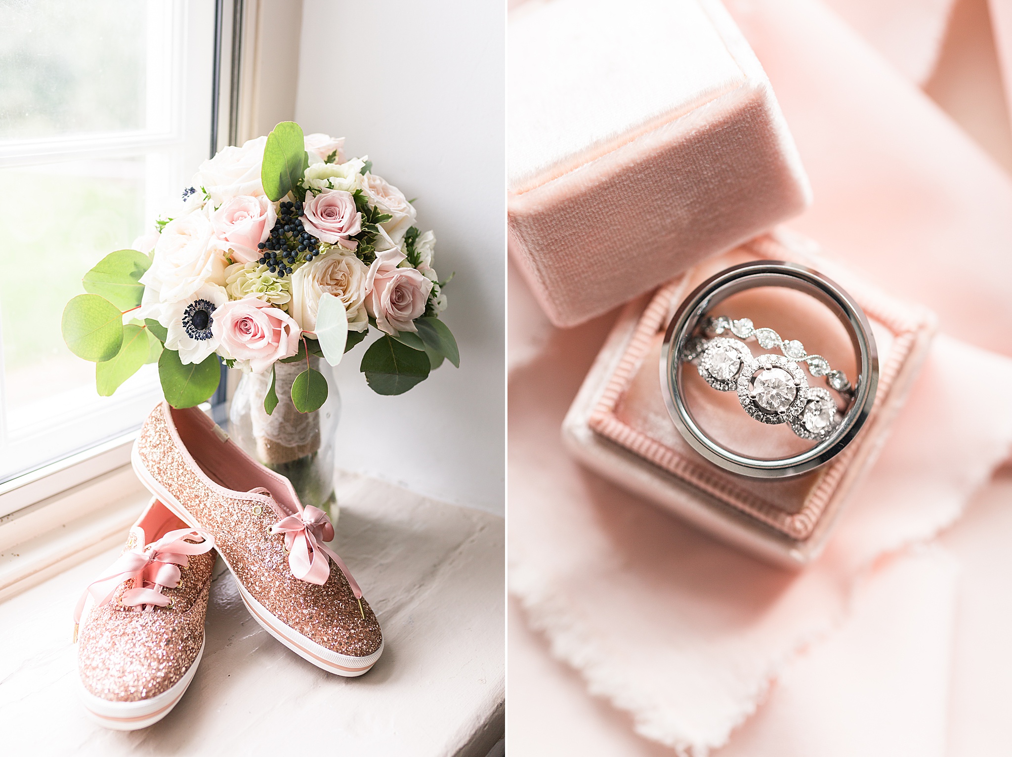 rose gold blush bridal details photographed by Alexandra Mandato Photography