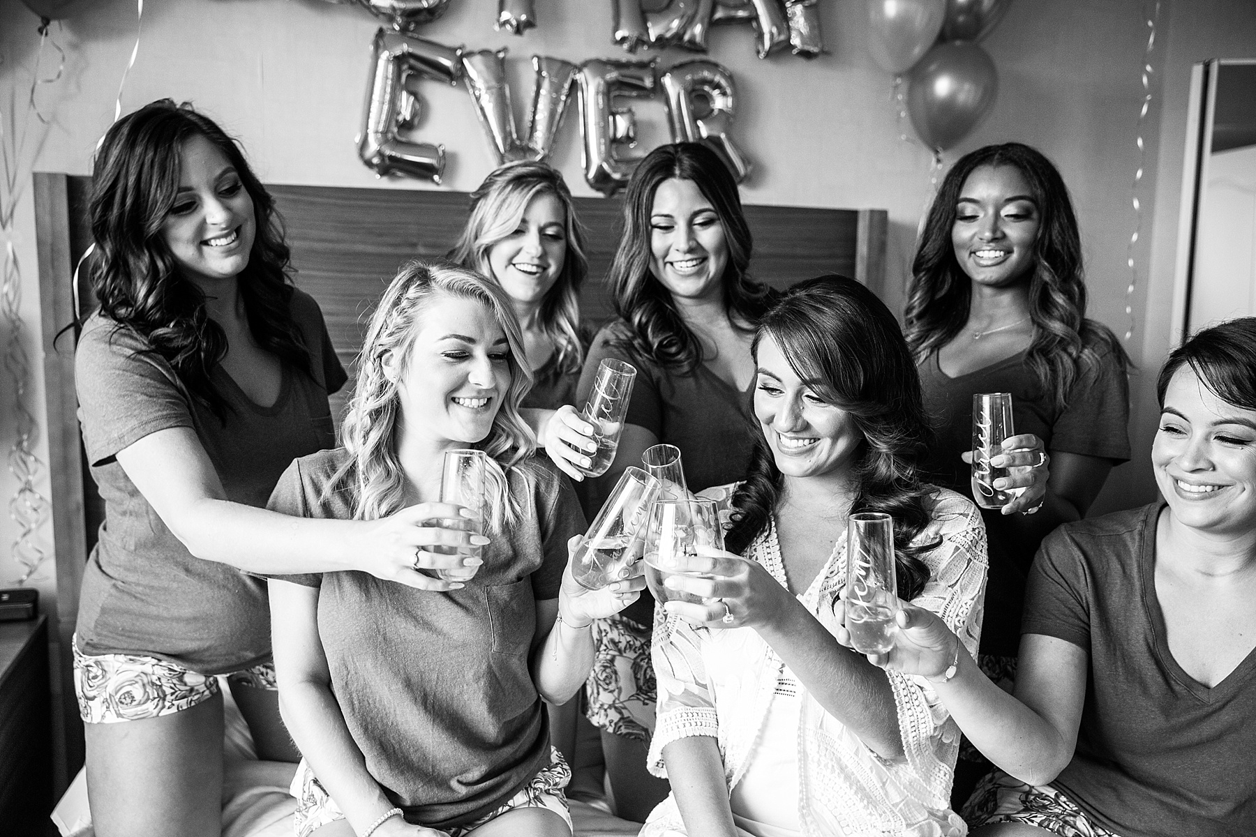champagne toasts before Baltimore wedding day with Alexandra Mandato Photography