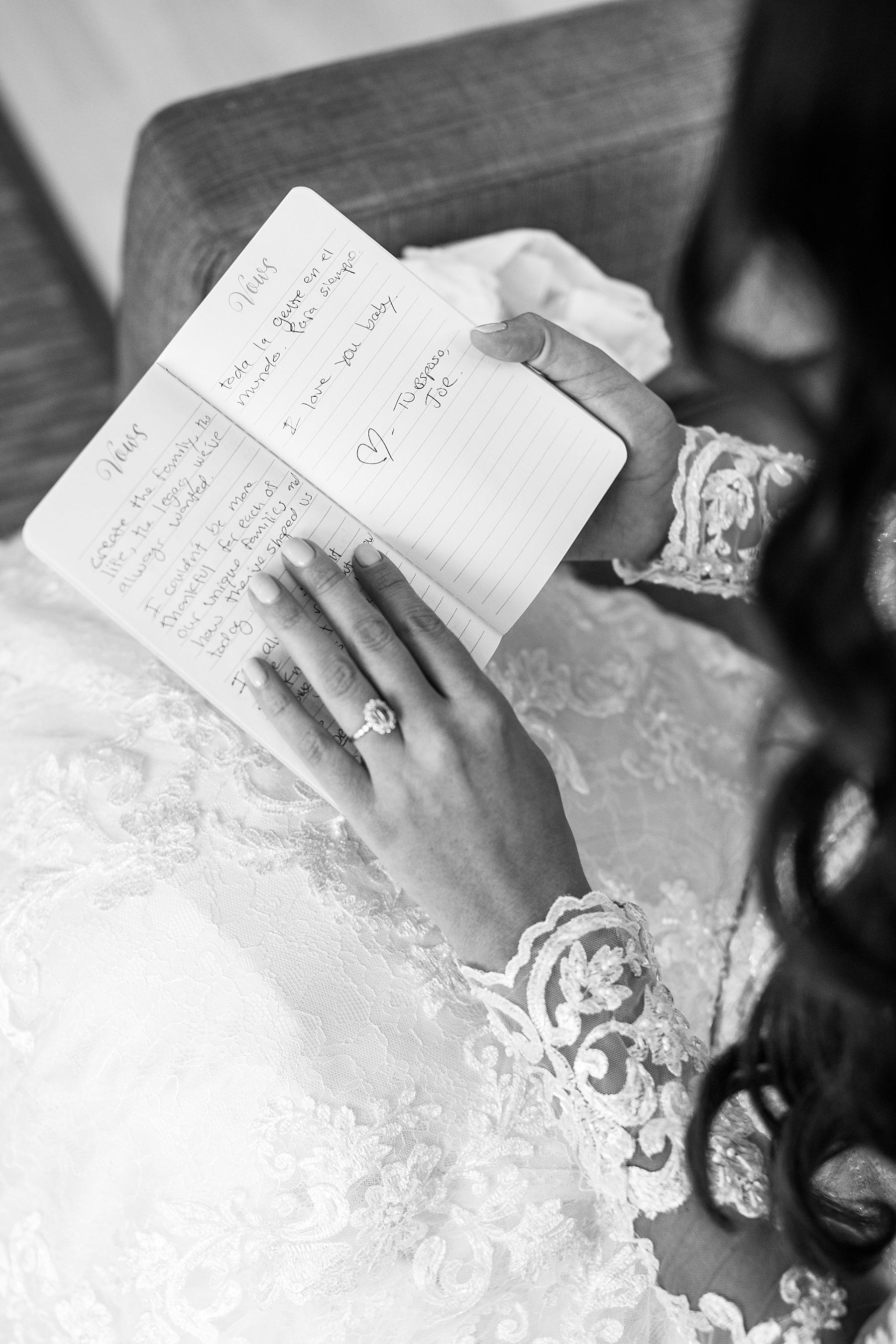 bride reads note from groom with Alexandra Mandato Photography