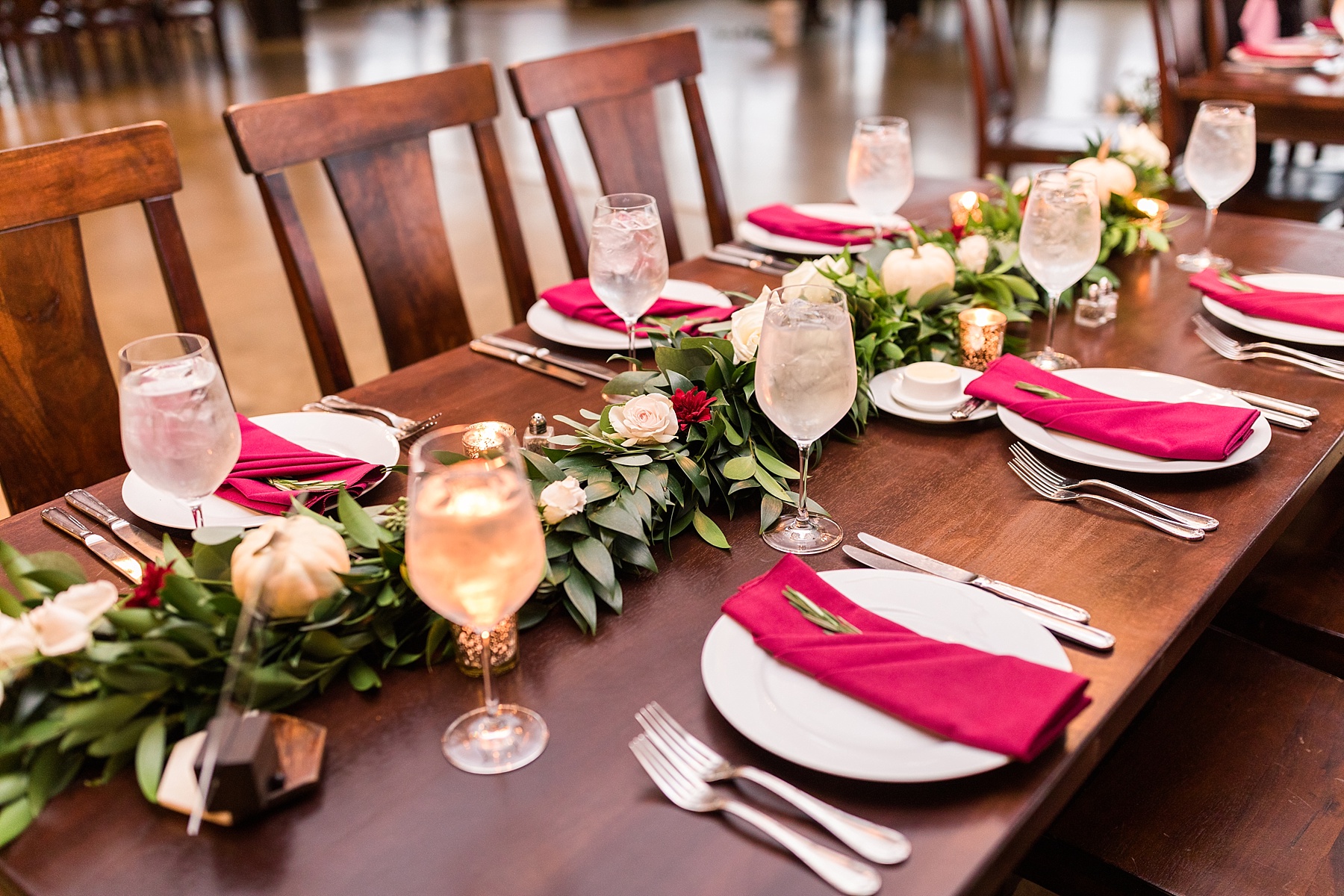 fall wedding reception tablescape with pumpkins photographed by  Alexandra Mandato Photography