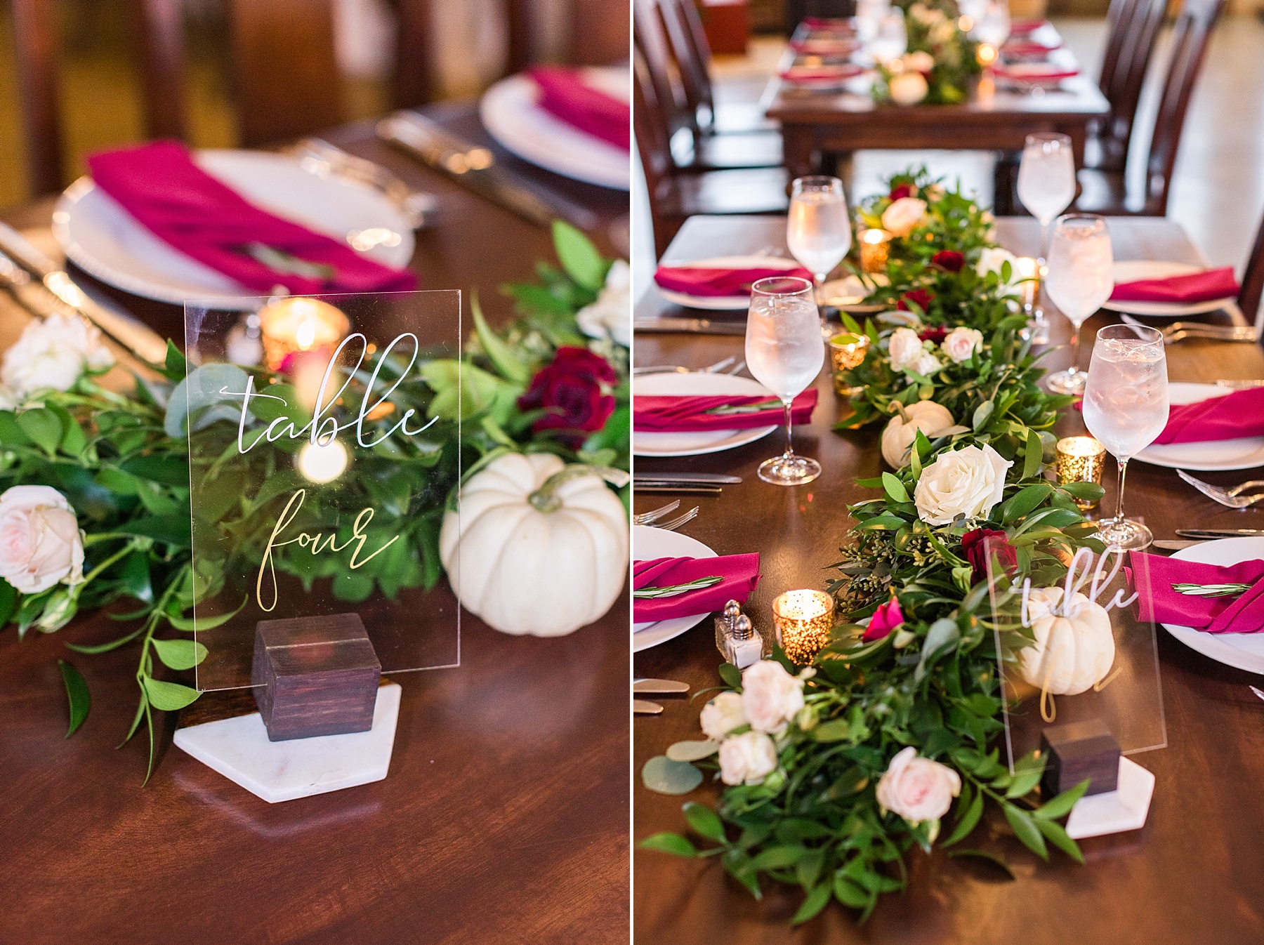 fall wedding reception details with pumpkins photographed by  Alexandra Mandato Photography