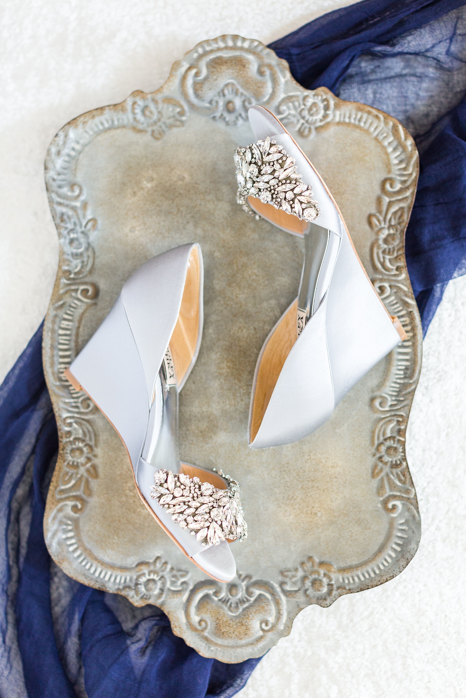 bride's dusty blue shoes by Badgley Mischka by Alexandra Mandato Photography