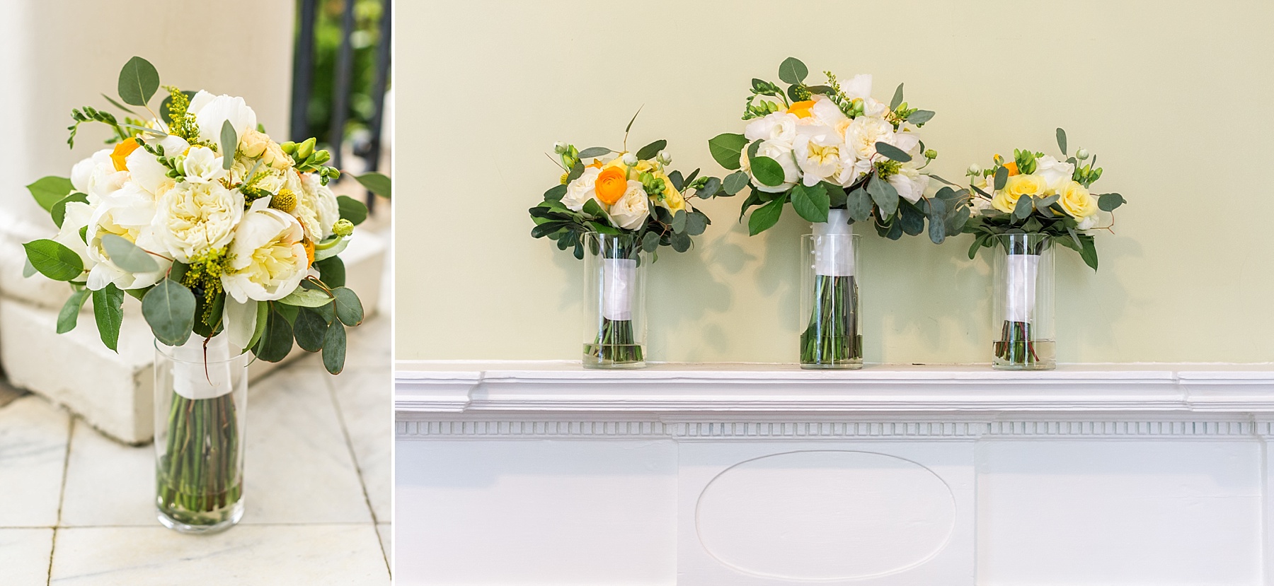 ivory and yellow wedding bouquets for spring wedding photographed by  Alexandra Mandato Photography