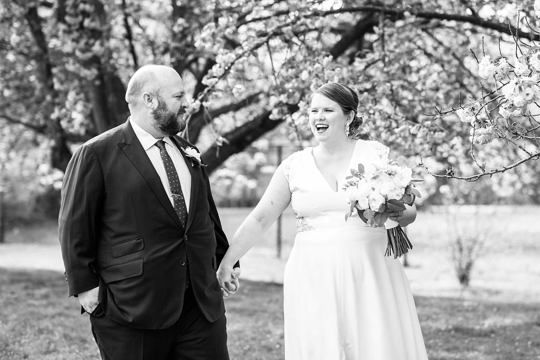 wedding portraits with cherry blossoms by Alexandra Mandato Photography