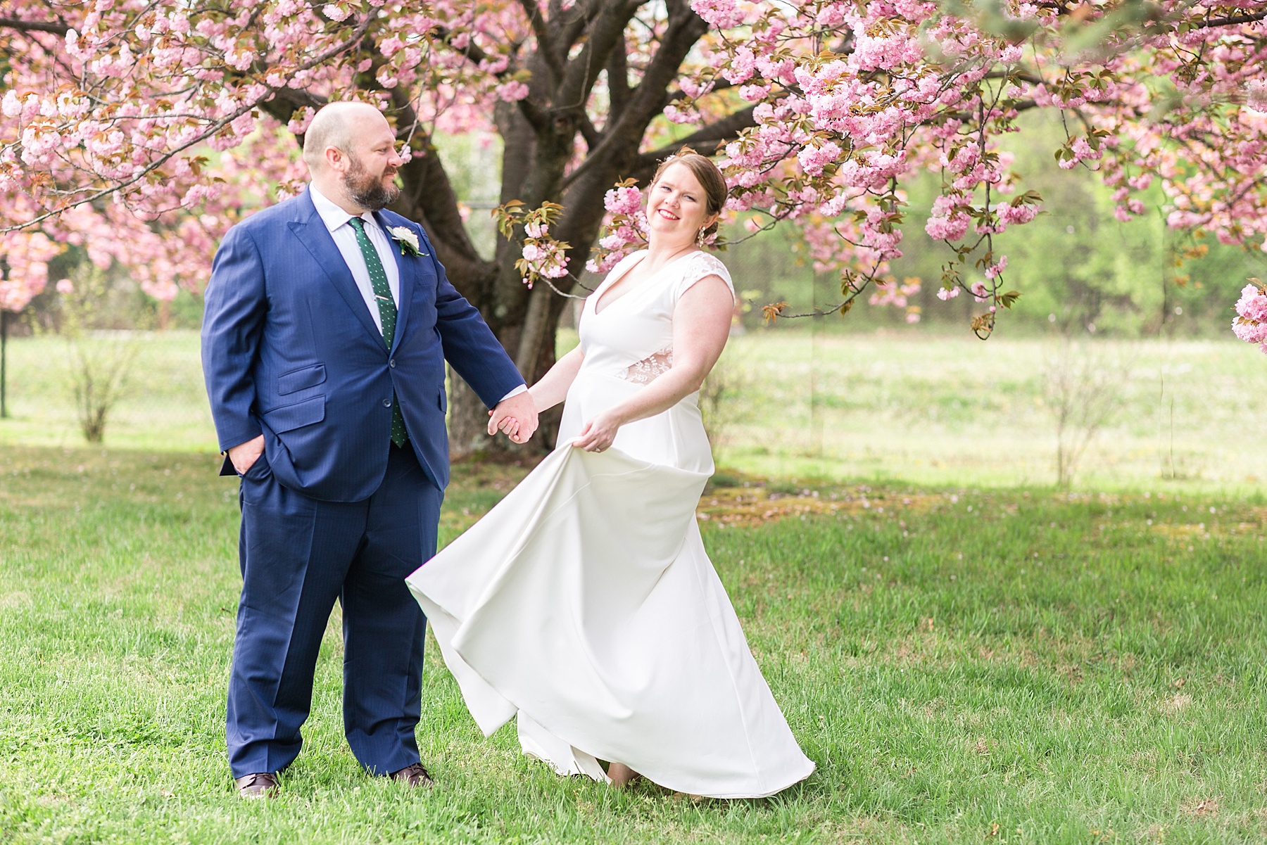 springtime wedding photos with cherry blossoms with Alexandra Mandato Photography