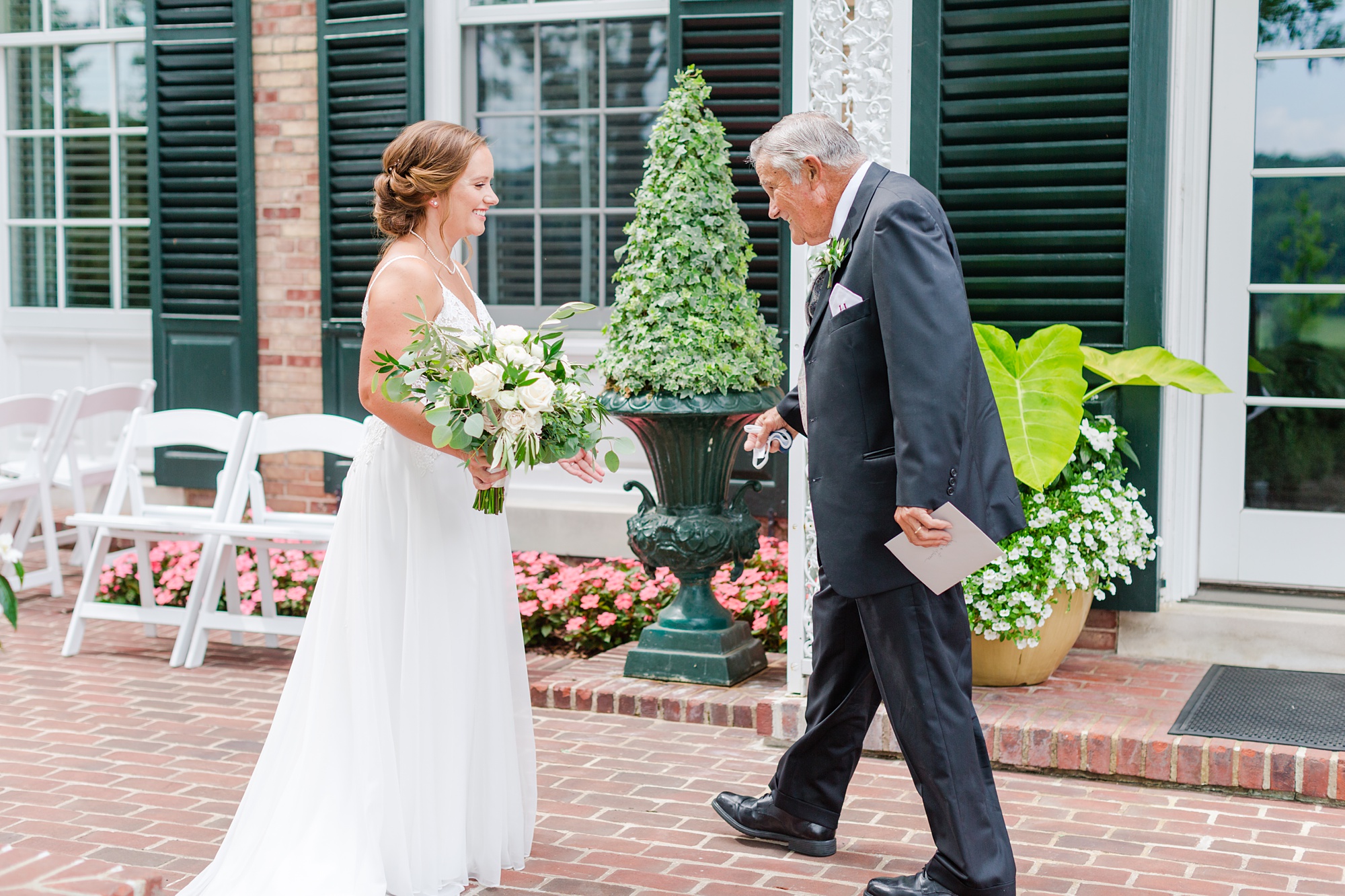 bride and grandfather have first look