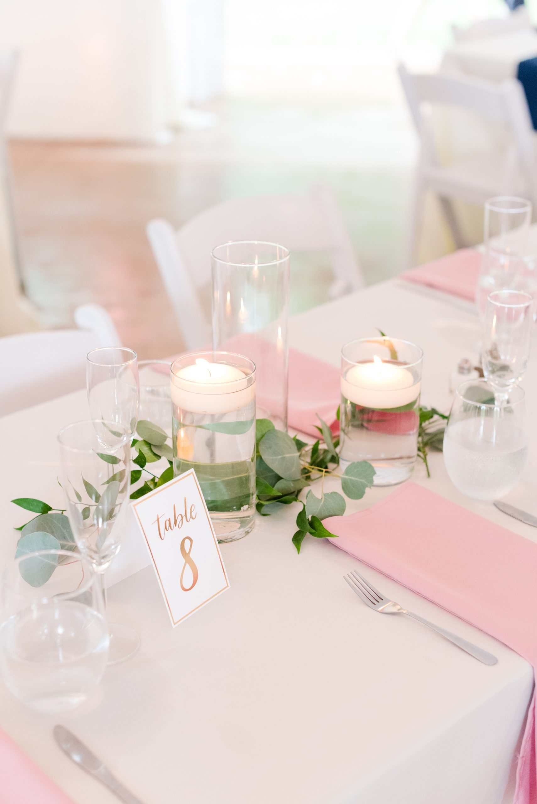 wedding reception with pastel pink details 