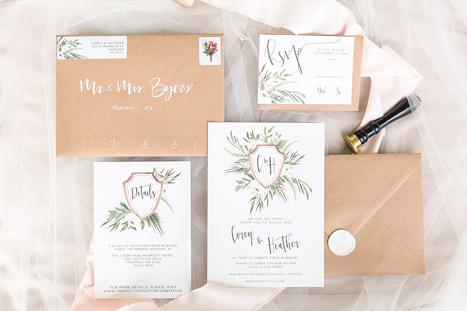 rustic summer inspired wedding invitations for summer wedding photographed by Alexandra Mandato Photography
