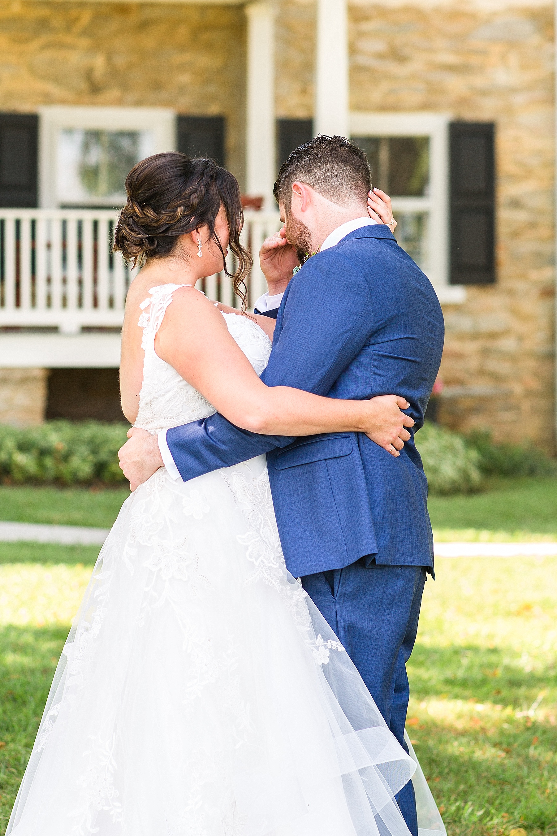 groom cries during first look at Springfield Manor with Alexandra Mandato Photography