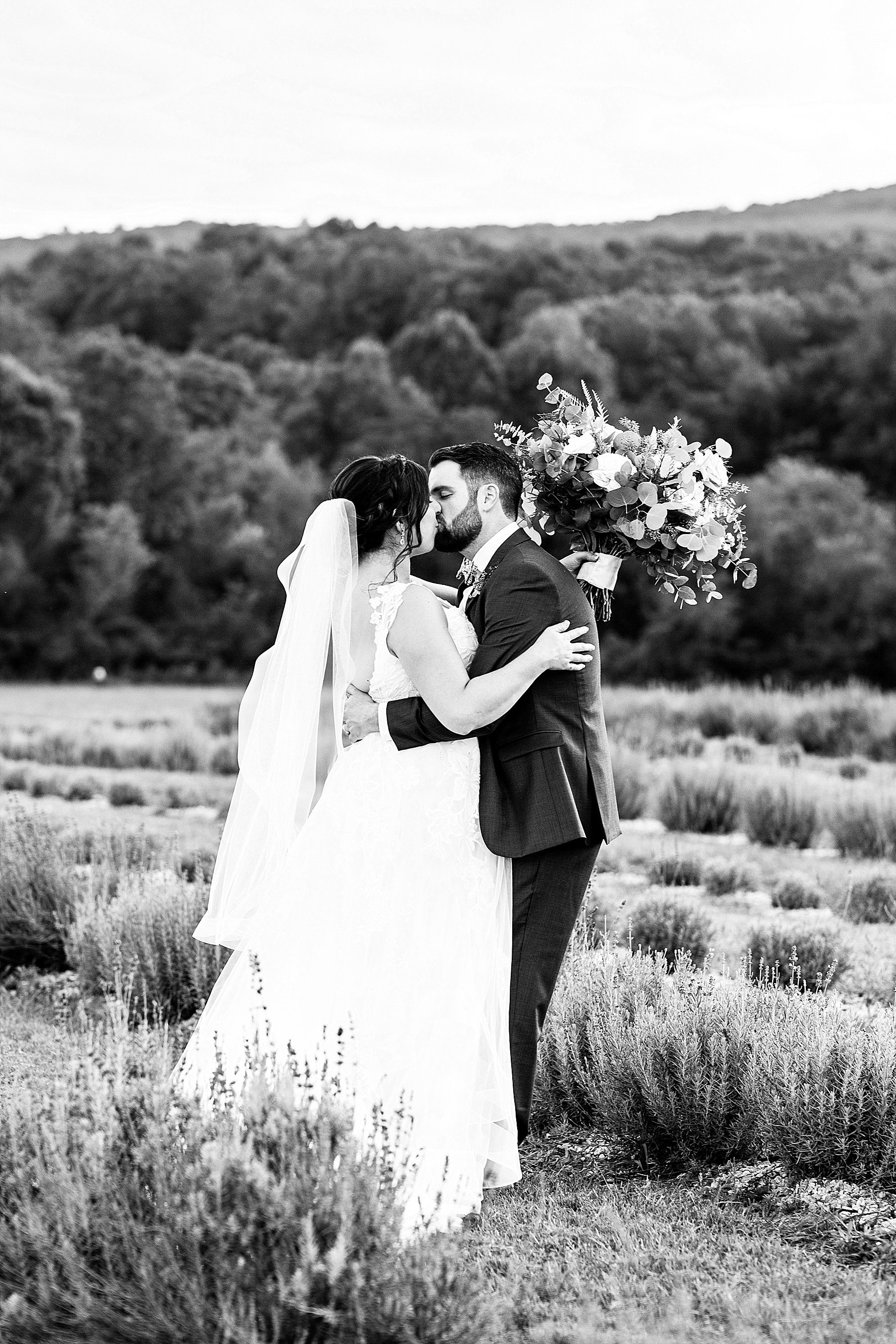 wedding photos in lavender field with Alexandra Mandato Photography