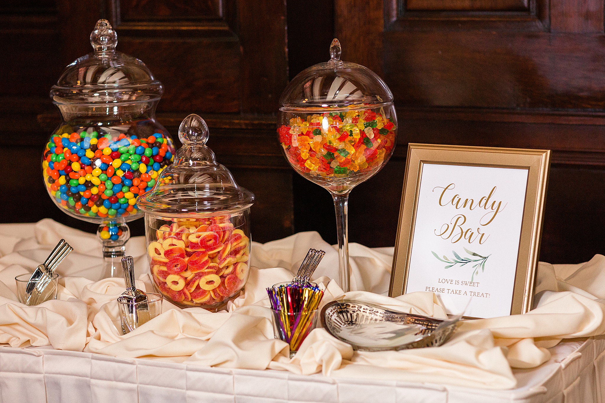 candy bar reception table photographed by Alexandra Mandato Photography