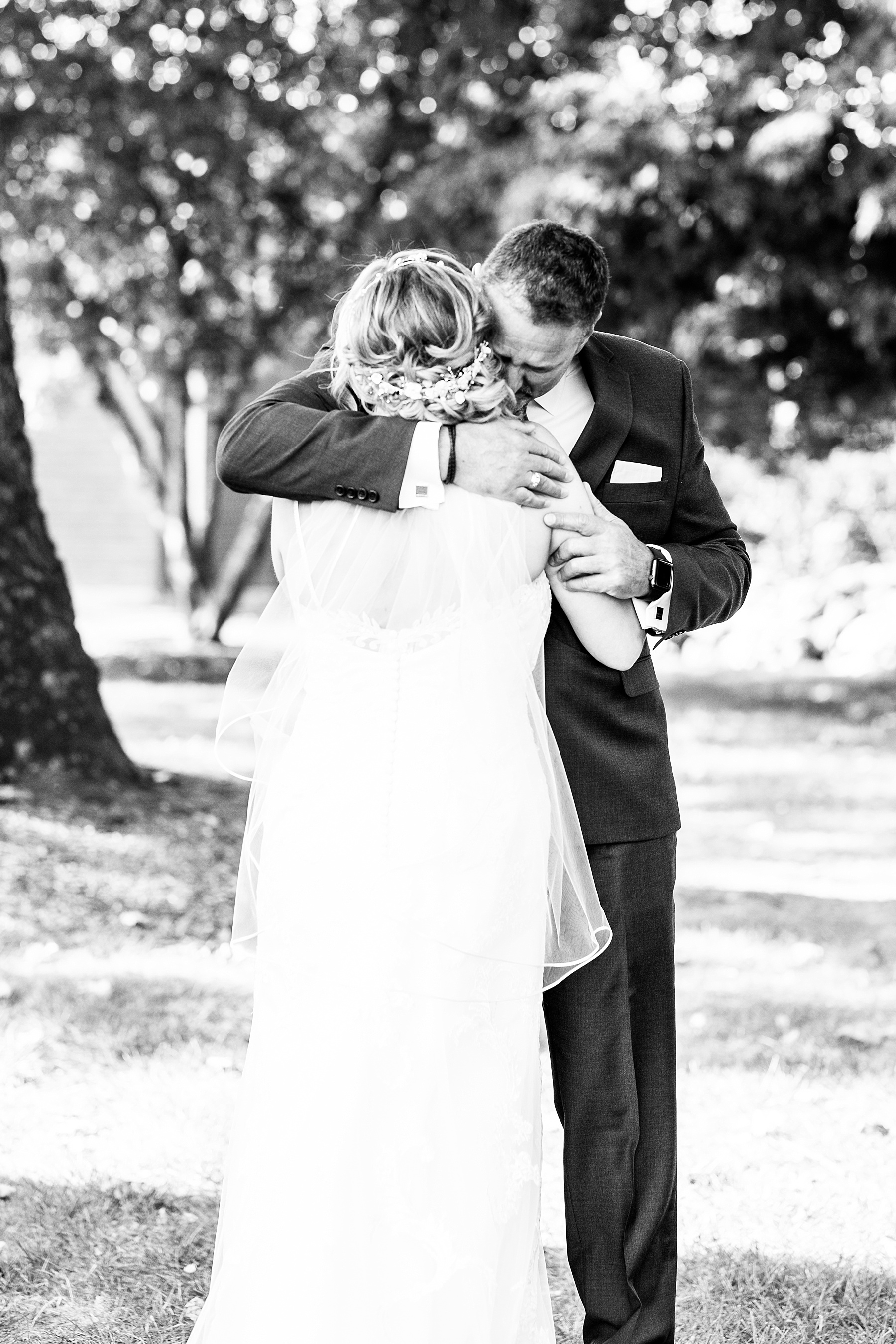 bride and father first look at Swan Harbor Farm with Alexandra Mandato Photography
