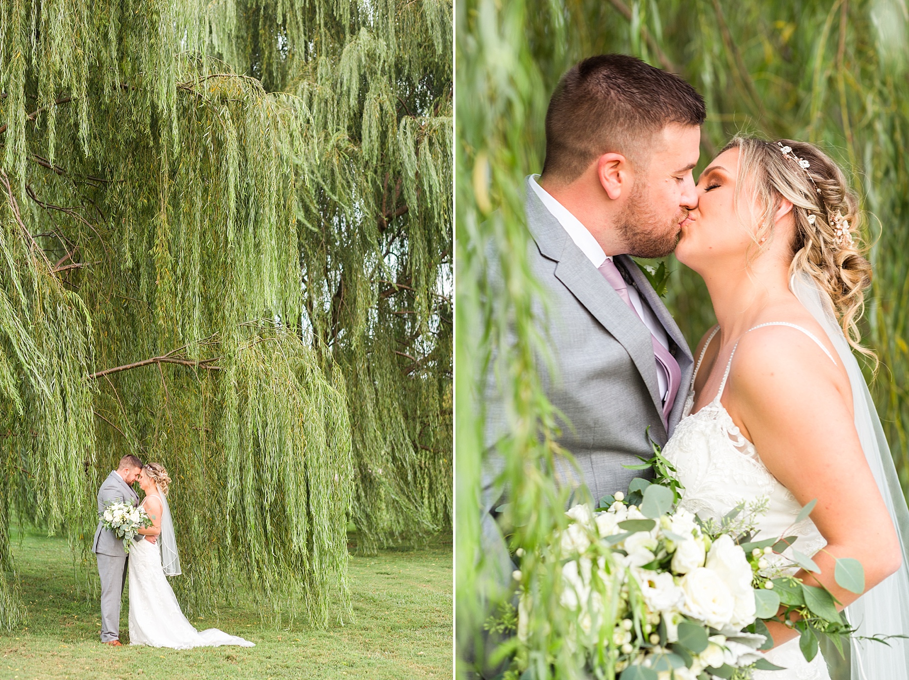 wedding portraits in weeping willow on Swan Harbor Farm with Alexandra Mandato Photography