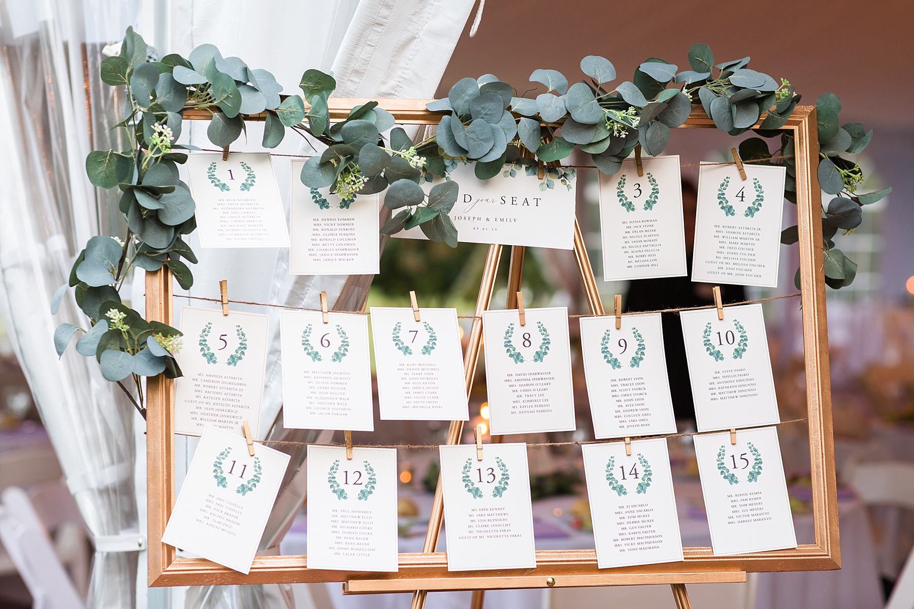 seating chart for Swan Harbor Farm wedding day reception with Alexandra Mandato Photography