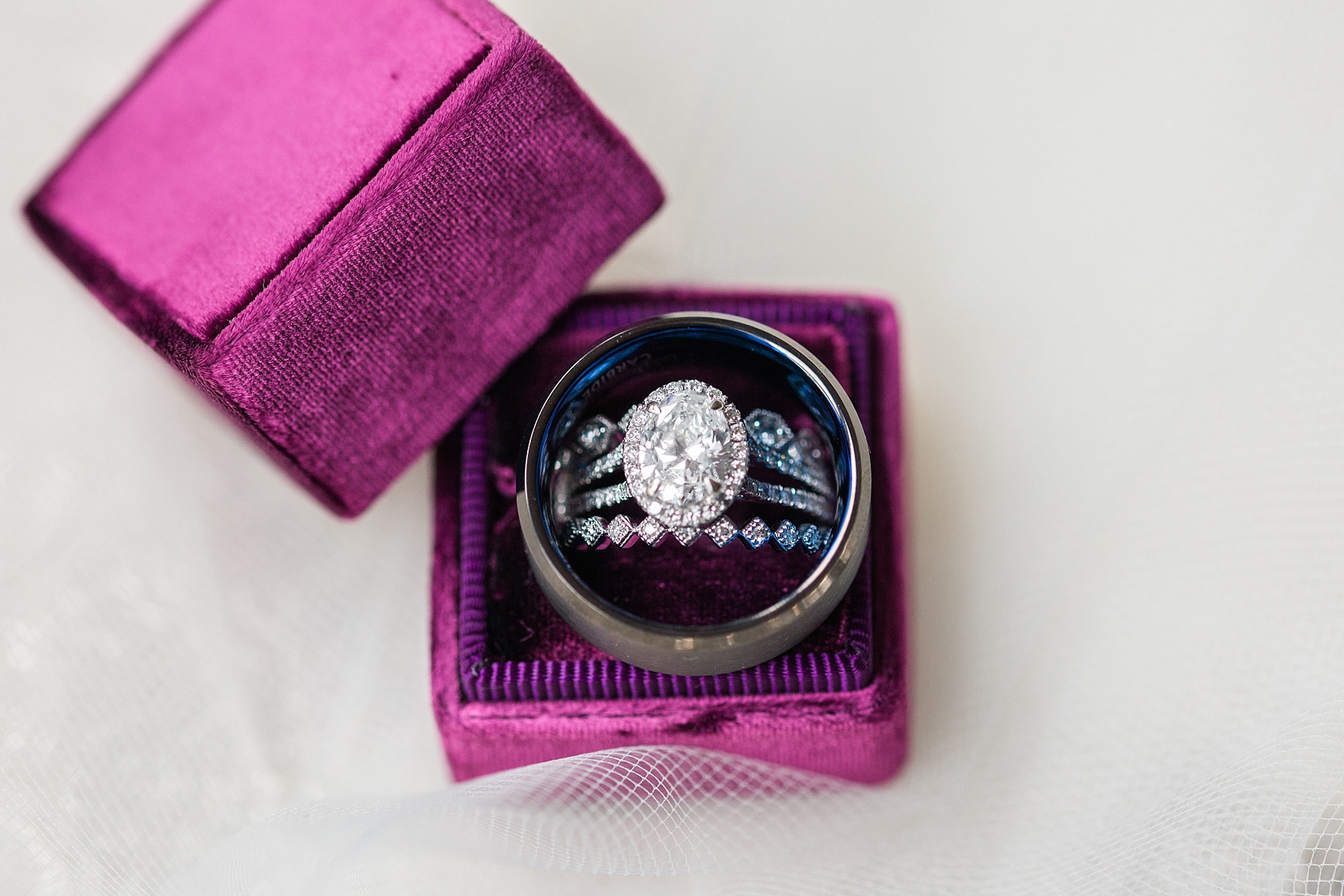 ring in burgundy box photographed by MD wedding photographer Alexandra Mandato Photography