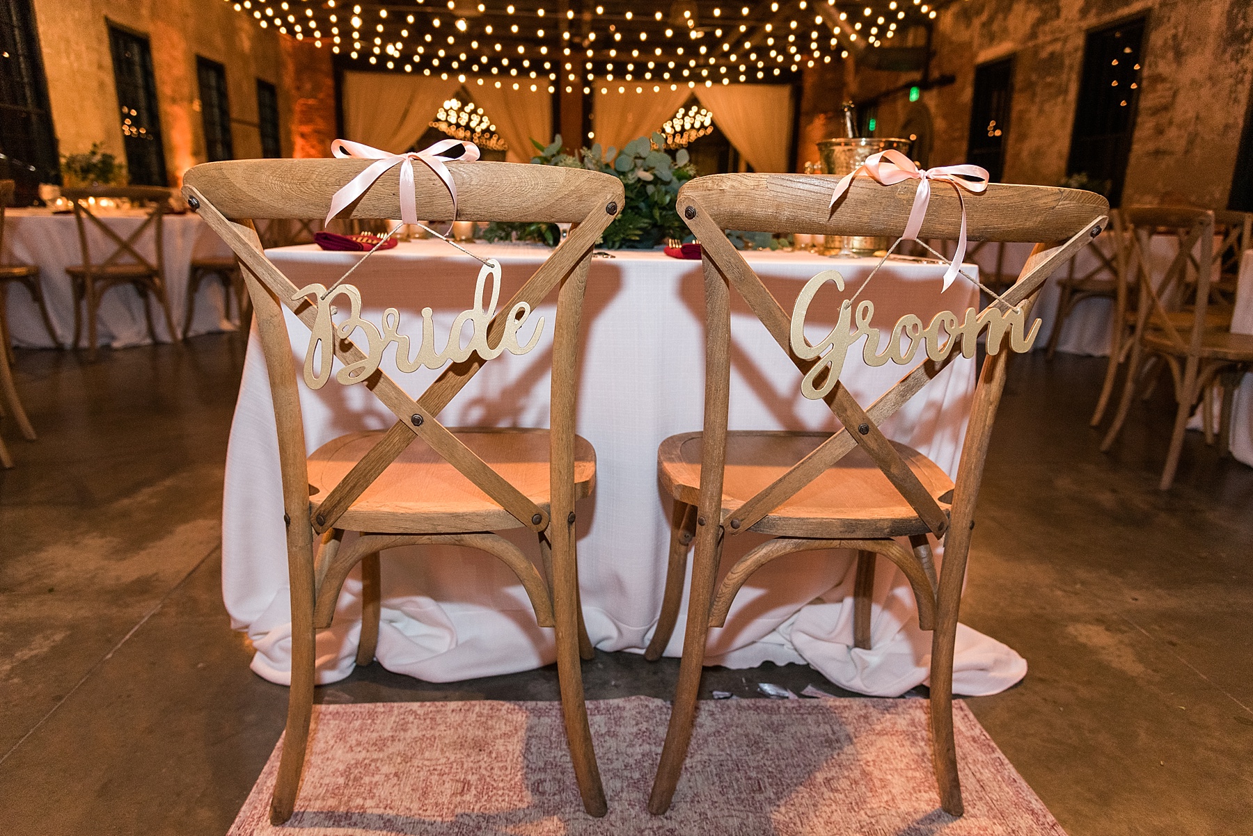 sweetheart table details photographed by Alexandra Mandato Photography at Mt. Washington Mill Dye House wedding