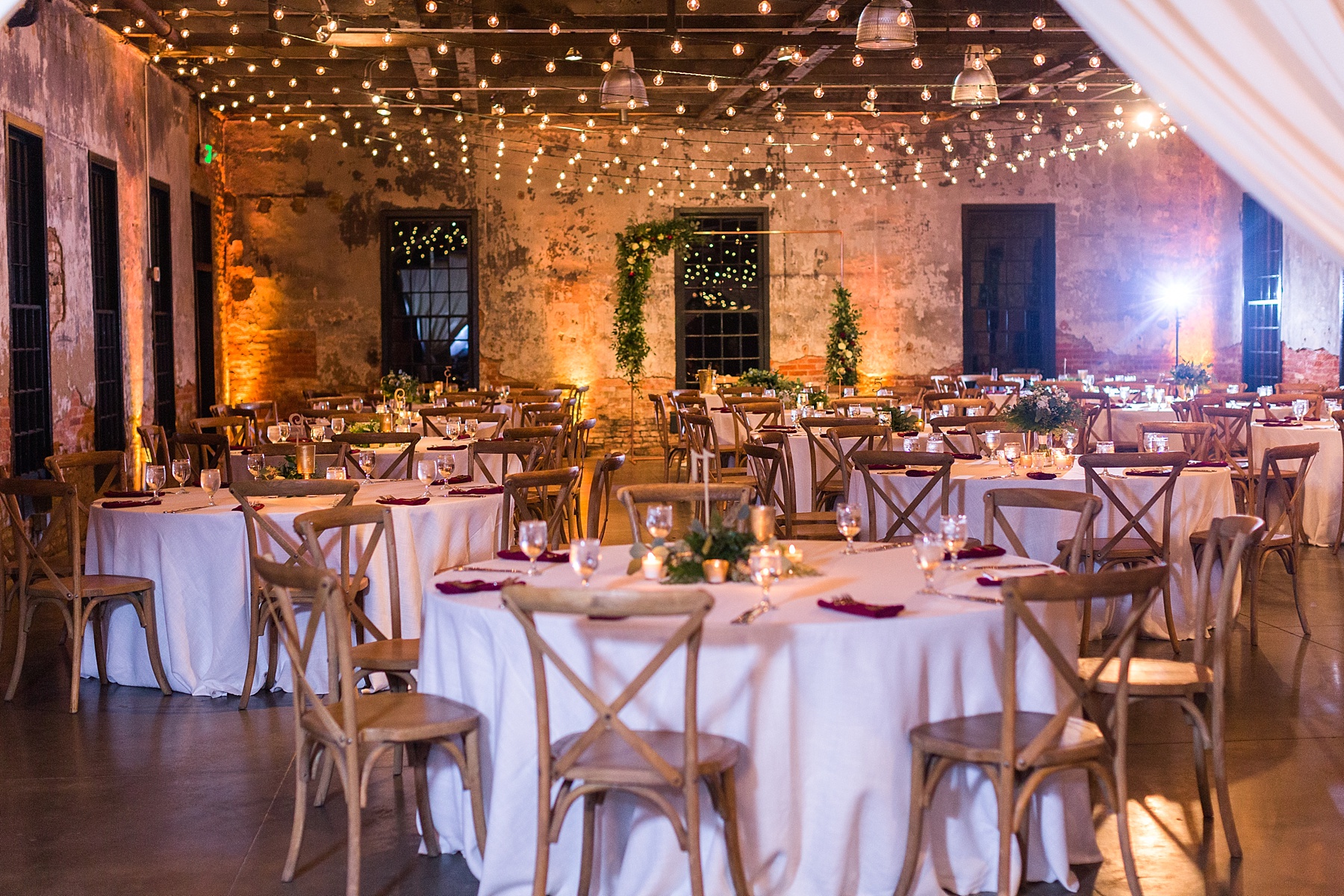 wooden chairs for winter wedding reception with Alexandra Mandato Photography
