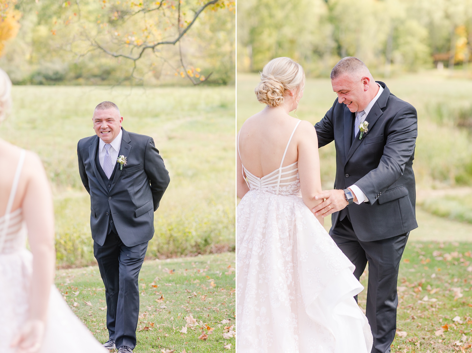 bride and father have first look on grounds at Iron Works House