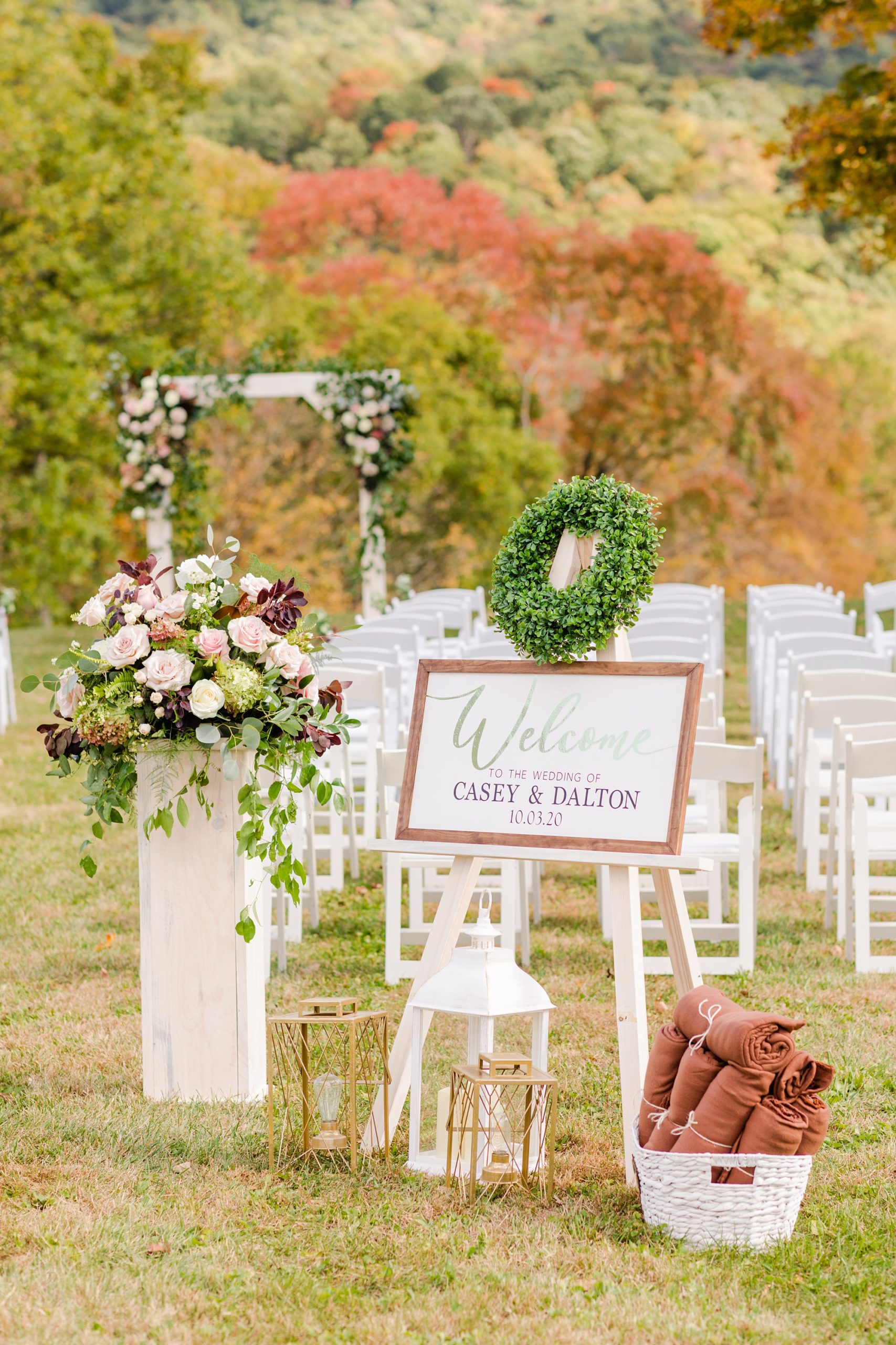 welcome sign for fall wedding ceremony at Iron Works House