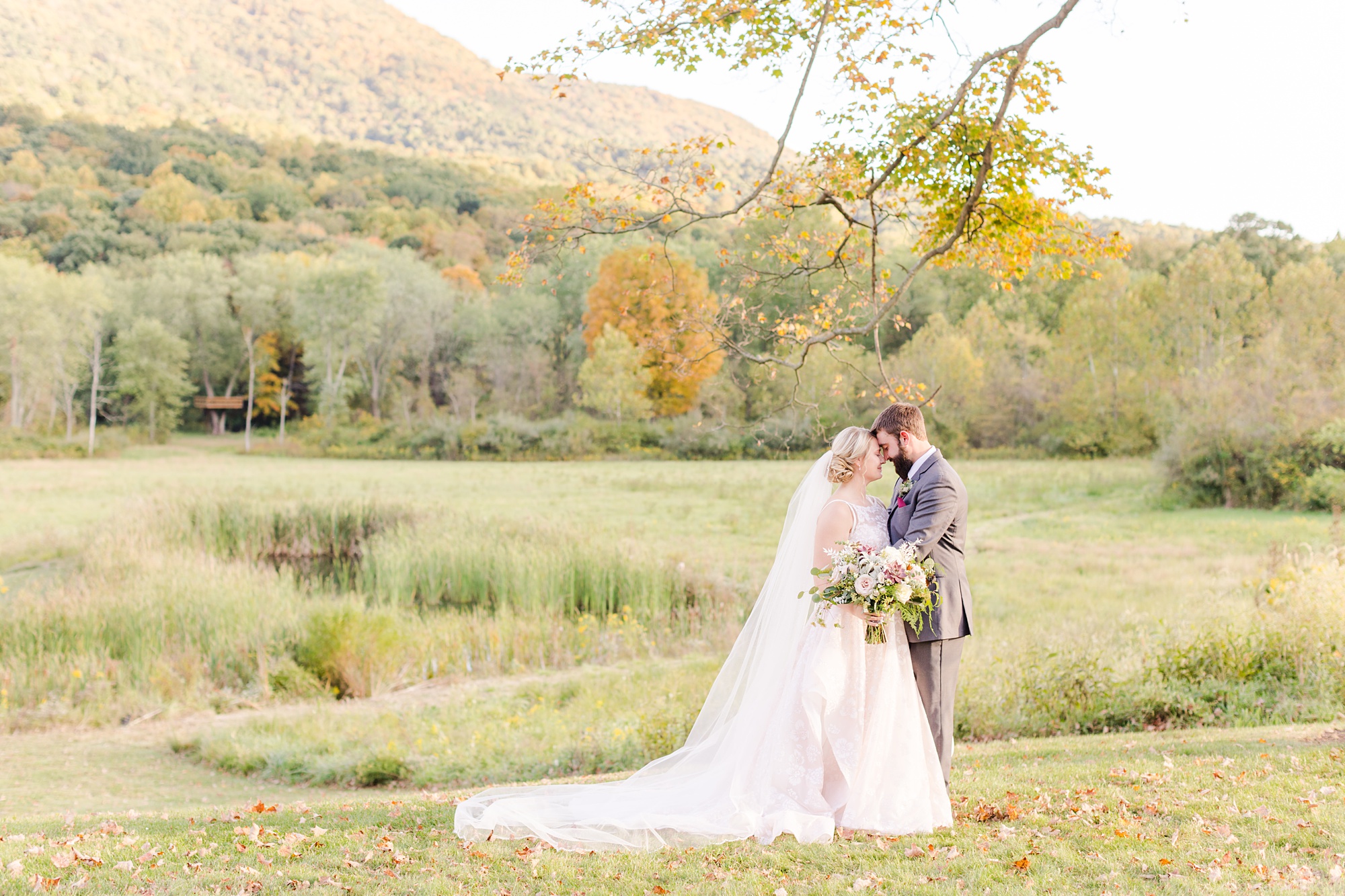 fall wedding portraits in field of Pennsylvania 