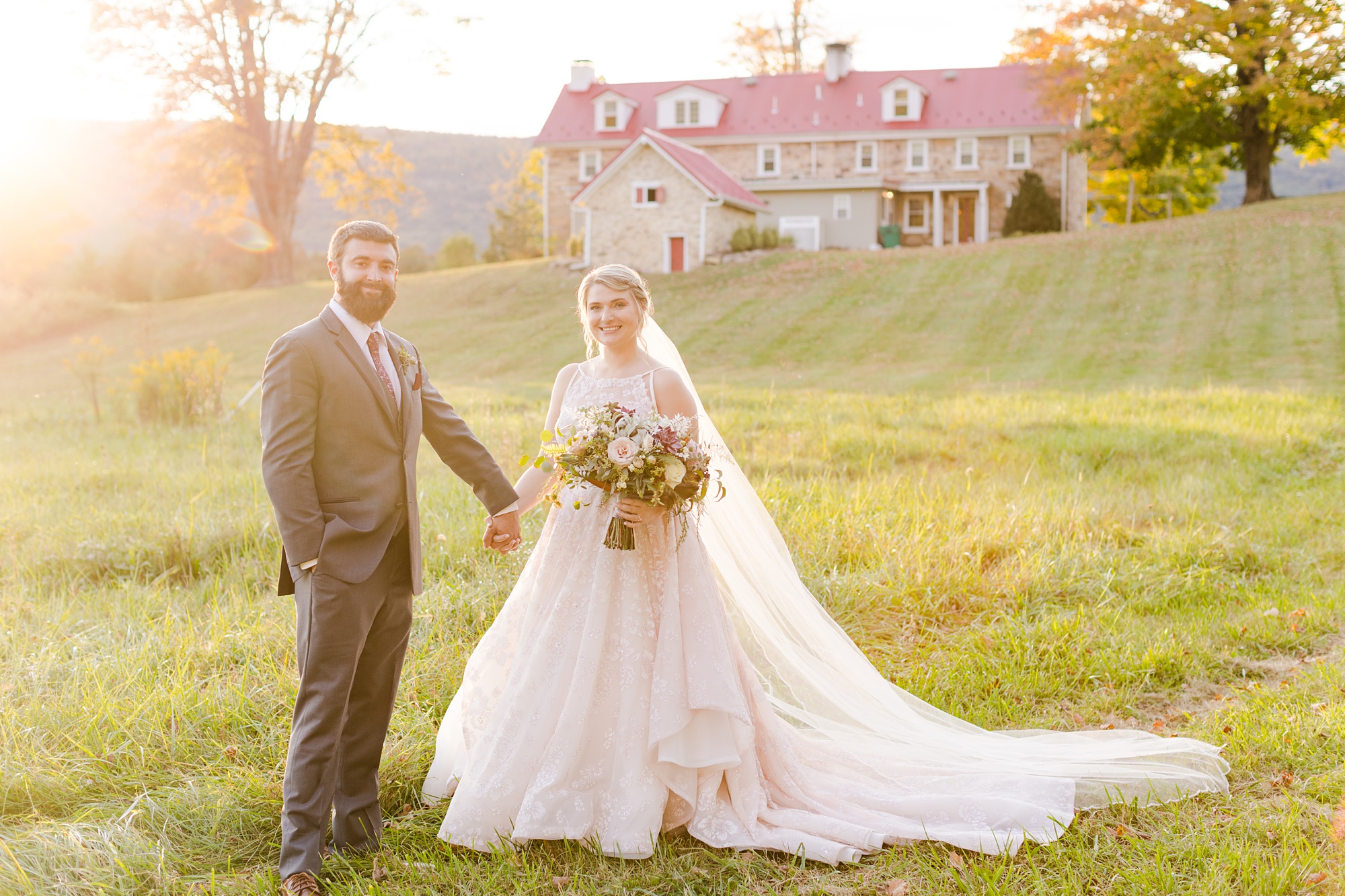 sun drenched wedding portraits in Pennsylvania 