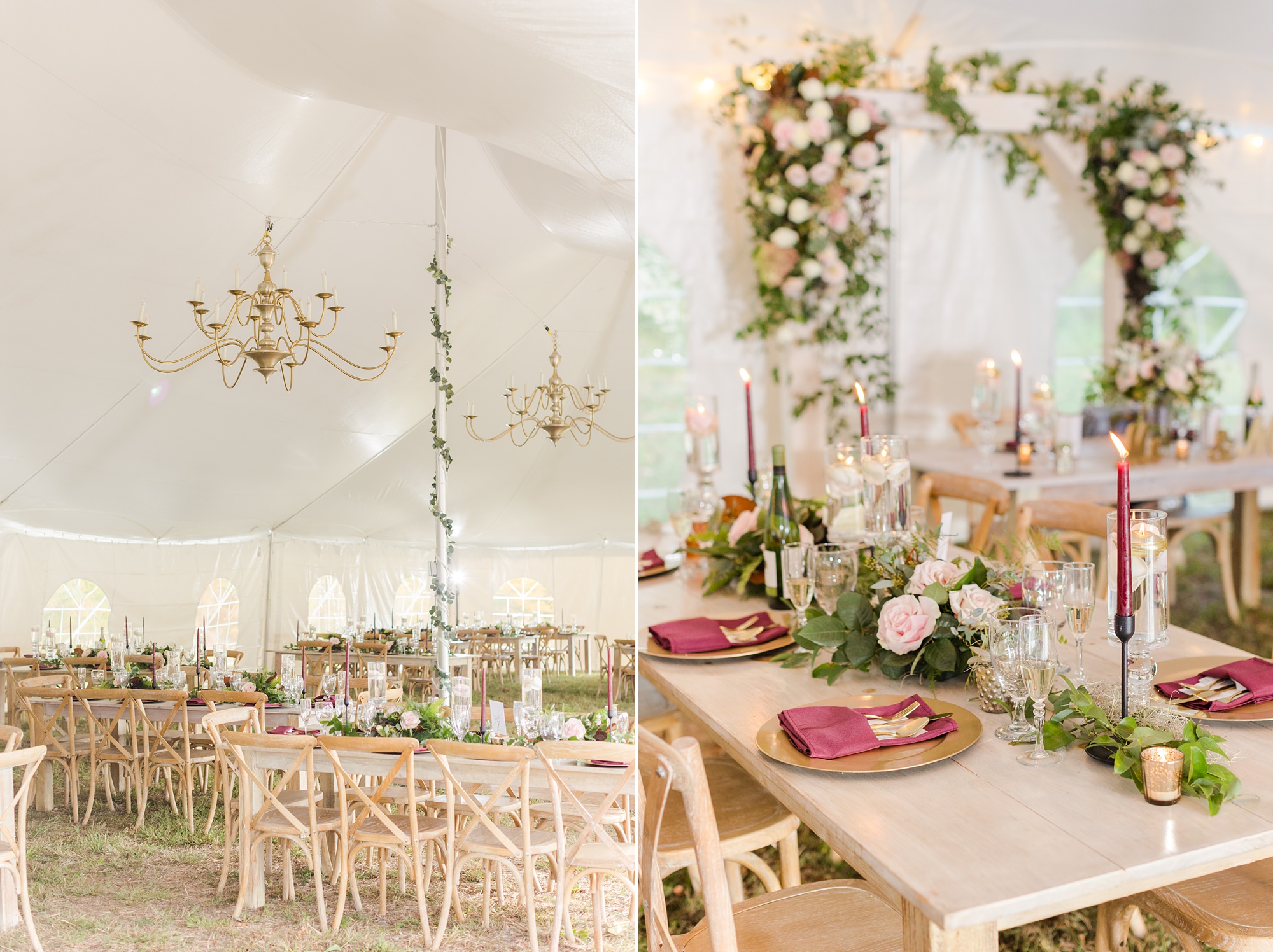 tented wedding reception with rustic tables cape 