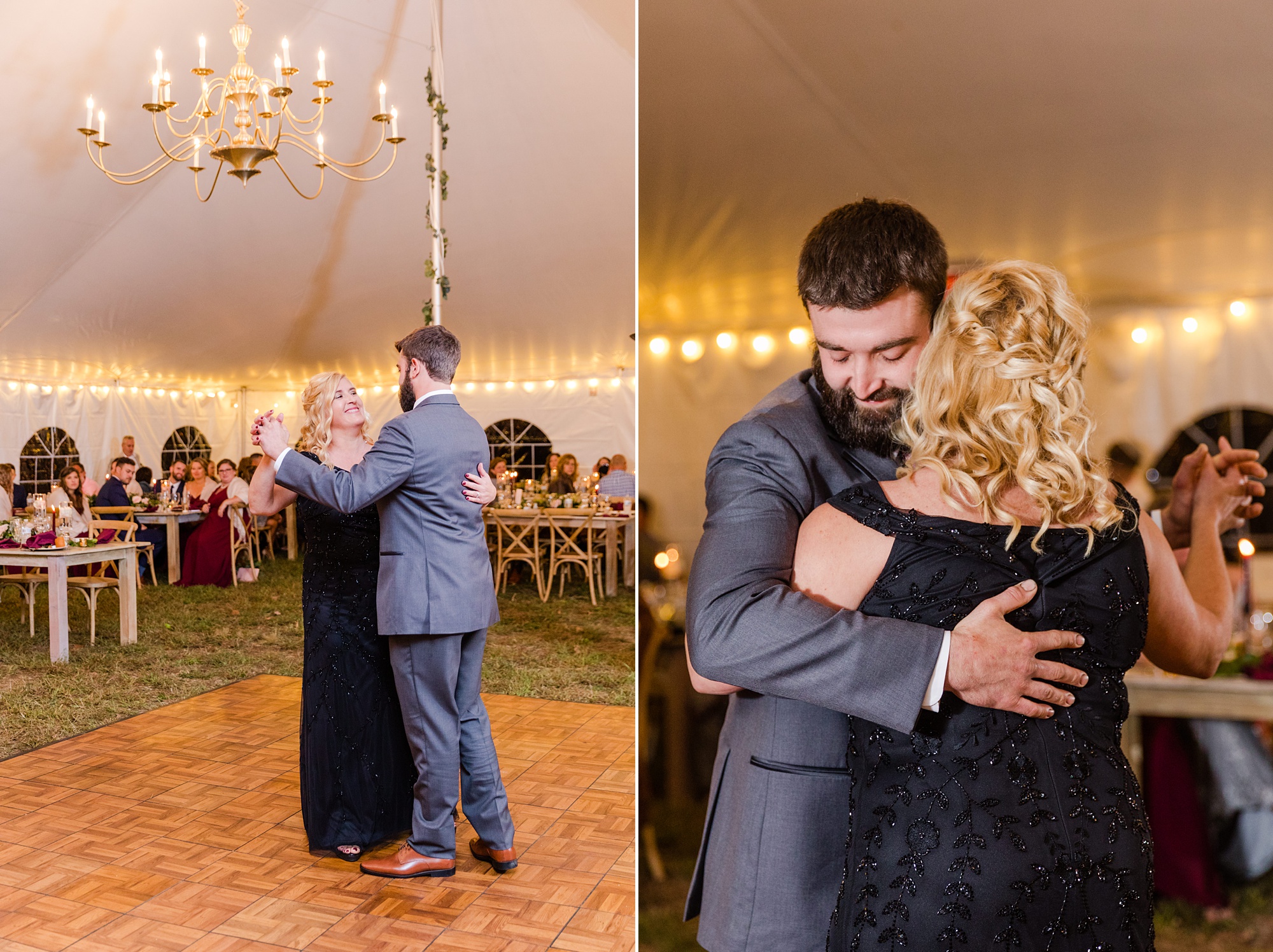 mother son dance during Iron Works House wedding reception